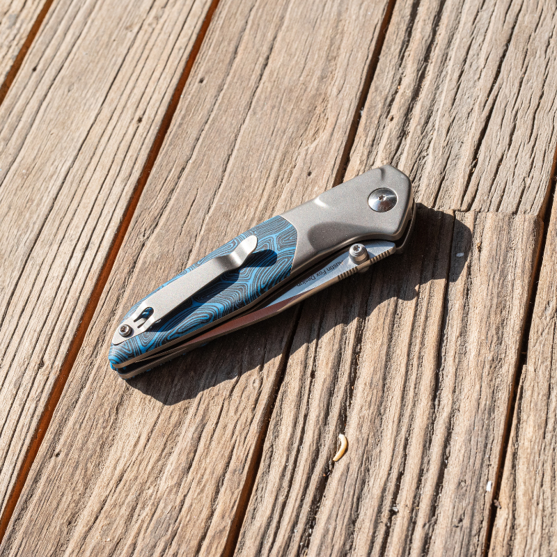 Hoeft | S35VN | Titanium & Blue Damascus G10