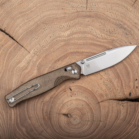 Real Steel Huginn Compact Crossbar Lock Folding Knife, 3.15'' VG-10 Stonewash Blade, Natural Micarta Handle