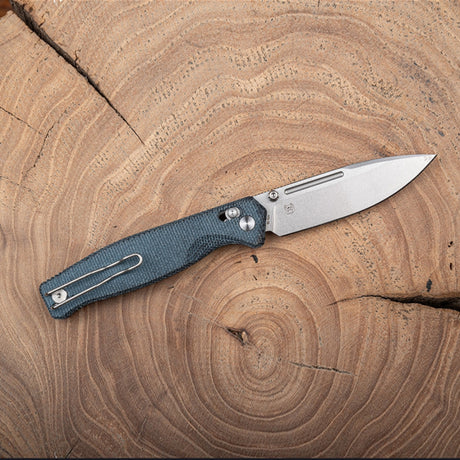 Real Steel Huginn Compact Crossbar Lock Folding Knife, 3.15'' VG-10 Stonewash Blade, Denim Micarta Handle