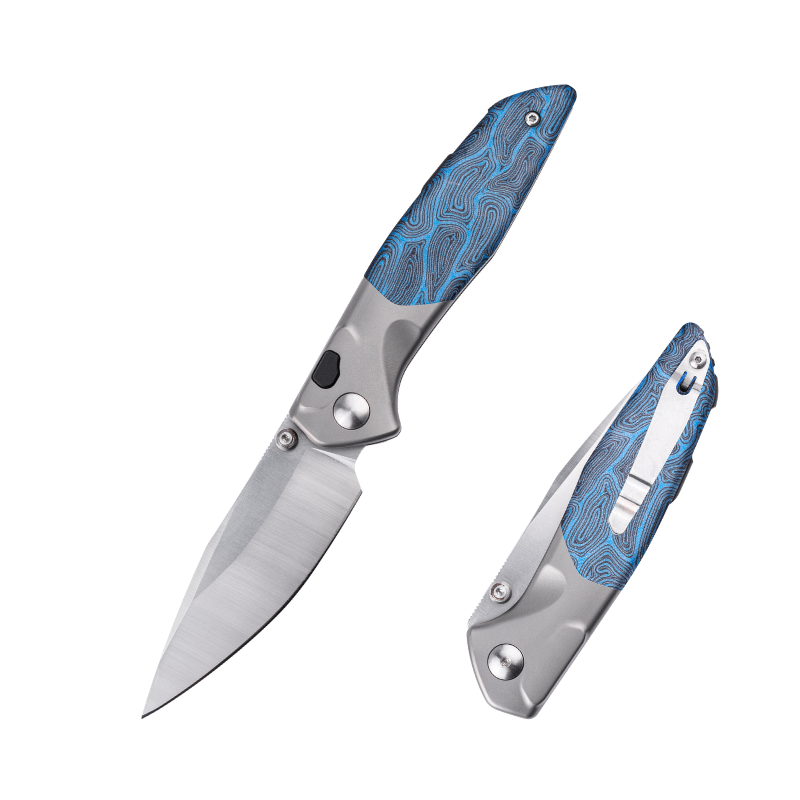 Hoeft | S35VN | Titanium & Blue Damascus G10