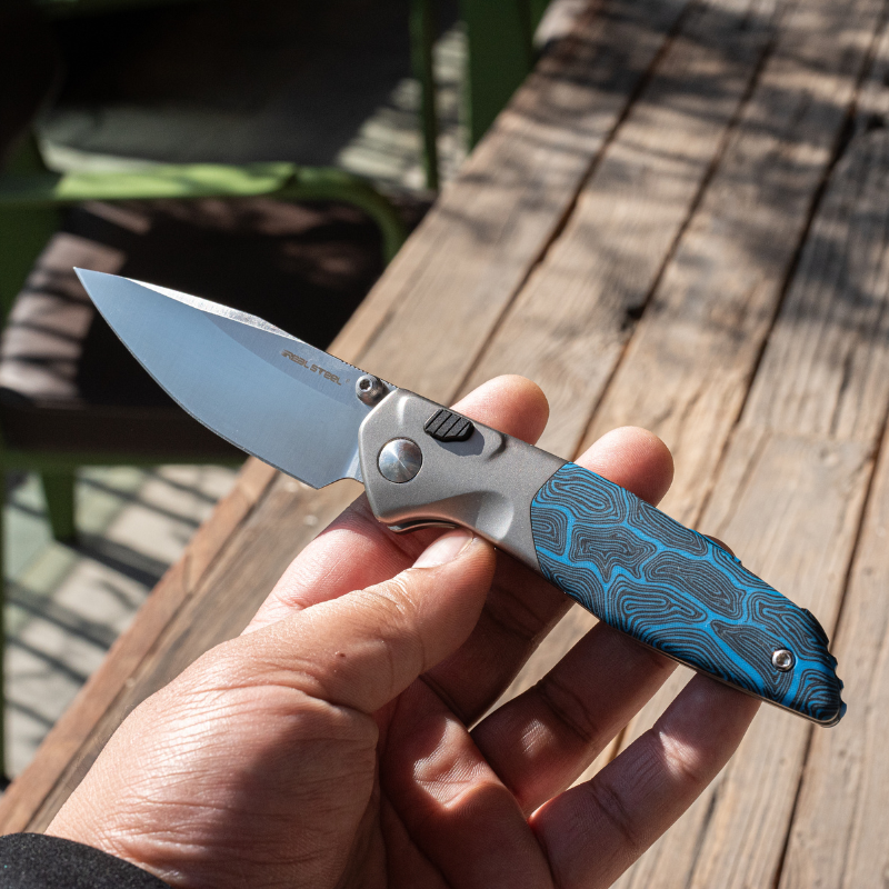 Hoeft | S35VN | Titanium & Blue Damascus G10