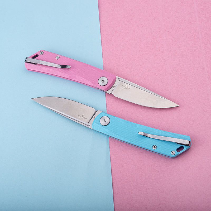 Real Steel Knives Luna Lite Slipjoint Folding Knife 2.76" Satin D2 Drop Point Blade, Pink G10 Handle 7040 39.00 Real Steel Knives www.realsteelknives.com