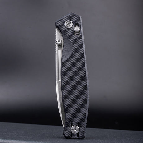 Real Steel Huginn Compact Crossbar Lock Folding Knife, 3.15'' VG-10 Satin Blade, Black G10 Handle