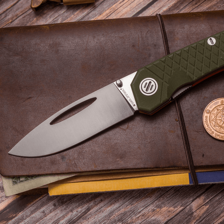 Real Steel Akuma Tactical Flipper Linerlock Knife-3.74" Böhler K110 Blade, OD-Green G10 Handle 9112 67.00 Real Steel Knives www.realsteelknives.com