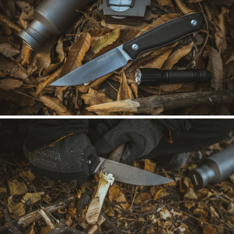 Real Steel Arbiter Bushcraft Hunting Fixed Knife- 5.24"9Cr18Mov Stonewashed Drop Point Blade, Black G10 Handle, Black Kydex Sheath 3811 69.00 Real Steel Knives www.realsteelknives.com