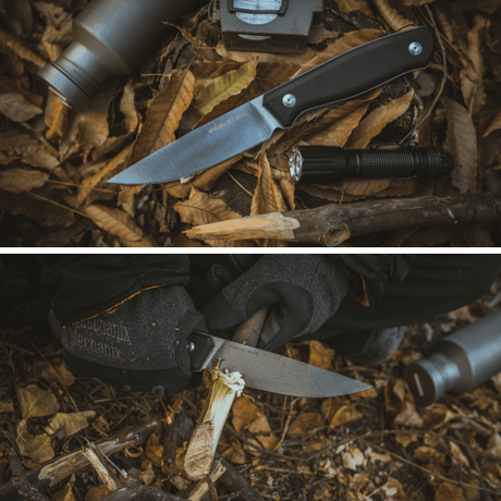 Real Steel Arbiter Bushcraft Hunting Fixed Knife- 5.24"9Cr18Mov Stonewashed Drop Point Blade, Black G10 Handle, Black Kydex Sheath 3811 69.00 Real Steel Knives www.realsteelknives.com