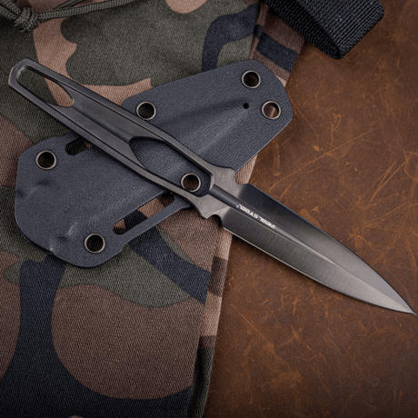 Real Steel Astral Fixed Blade Tactical Knife, Black DLC Coating 3.27″ K110 Double Edged Dagger Blade, Kydex Sheath 3505B 99.00 Real Steel Knives www.realsteelknives.com