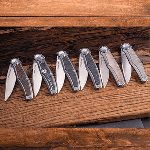 Real Steel Avangard Frame Lock Flipper Knife - 3.46" M390 Satin Drop Point Blade, Titanium Handles with Green Micarta Inlays 9781 199.00 Real Steel Knives www.realsteelknives.com