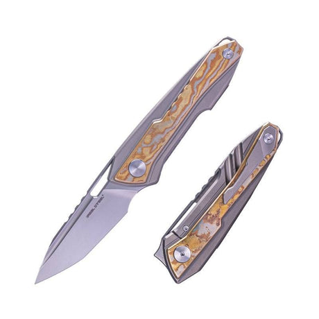 Real Steel Bullet EDC Flipper with Frame Lock Knife, Brass Damascus Inlay- S35VN 2.91" Blade by Maciej Torbe 5221BR 365.00 Real Steel Knives www.realsteelknives.com