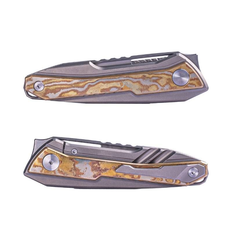 Real Steel Bullet EDC Flipper with Frame Lock Knife, Brass Damascus Inlay- S35VN 2.91" Blade by Maciej Torbe 5221BR 365.00 Real Steel Knives www.realsteelknives.com