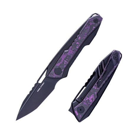 Real Steel Bullet EDC Pocket Knife - Front Flipper with Frame lock (2.91" S35VN Black Modified Tanto Blade) Black Titanium Handles with Fat Carbon Purple Haze Inlays 5221PH 245.00 Real Steel Knives www.realsteelknives.com