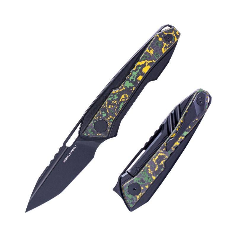 Real Steel Bullet EDC Pocket Knife - Front Flipper with Frame lock (2.91" S35VN Modified Tanto Blade) Titanium Handles with Fat Carbon Toxic Storm Inlays 5221TS 171.50 Real Steel Knives www.realsteelknives.com