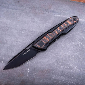 Real Steel Bullet Frame Lock Front Flipper Knife (2.91" S35VN Modified Tanto Blade) Titanium Handles with Fat Carbon Snakeskin Copper Inlays 5221SC 245.00 Real Steel Knives www.realsteelknives.com