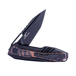 Real Steel Bullet Frame Lock Front Flipper Knife (2.91" S35VN Modified Tanto Blade) Titanium Handles with Fat Carbon Snakeskin Copper Inlays 5221SC 245.00 Real Steel Knives www.realsteelknives.com
