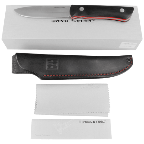 Real Steel Bushcraft III Fixed Knife -4.13" D2 Convex Grind and Black G10 Handle with Red G10 Liner 3725C 69.00 Real Steel Knives www.realsteelknives.com