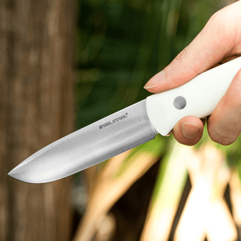 Real Steel Bushcraft III Fixed Knife -4.13" D2 Convex Grind and White G10 Handle 3728C 69.00 Real Steel Knives www.realsteelknives.com