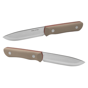 Real Steel Bushcraft III Fixed Knife -4.13" D2 Scandi Grind, Coyote Tan G10 Handle with Red G10 Liner, Kydex Sheath 3726 69.00 Real Steel Knives www.realsteelknives.com