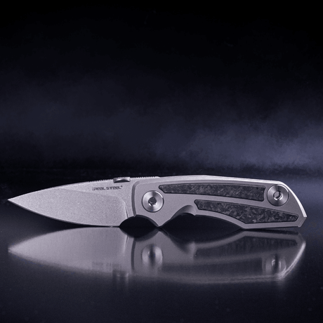 Real Steel Delta 2600 Frame Lock Folding Knife - 2.90" S35VN Stonewashed Drop Point Blade, Titanium Handles with Shredded Carbon Fiber Inlays 7101CF 136.50 Real Steel Knives www.realsteelknives.com