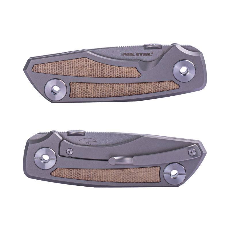 Real Steel Delta 2600 Frame Lock Folding Knife - 2.90" S35VN Stonewashed Drop Point Blade, Titanium with Natural Canvas Micarta Inlays 7101N 136.50 Real Steel Knives www.realsteelknives.com