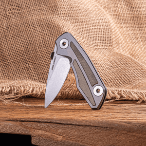 Real Steel Delta 2600 Frame Lock Folding Knife - 2.90" S35VN Stonewashed Drop Point Blade, Titanium with Natural Canvas Micarta Inlays 7101N 136.50 Real Steel Knives www.realsteelknives.com