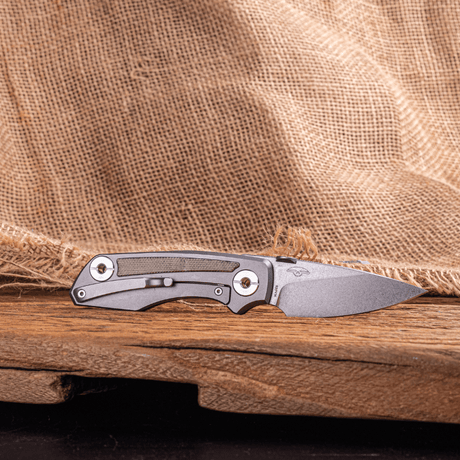 Real Steel Delta 2600 Frame Lock Folding Knife - 2.90" S35VN Stonewashed Drop Point Blade, Titanium with Natural Canvas Micarta Inlays 7101N 136.50 Real Steel Knives www.realsteelknives.com