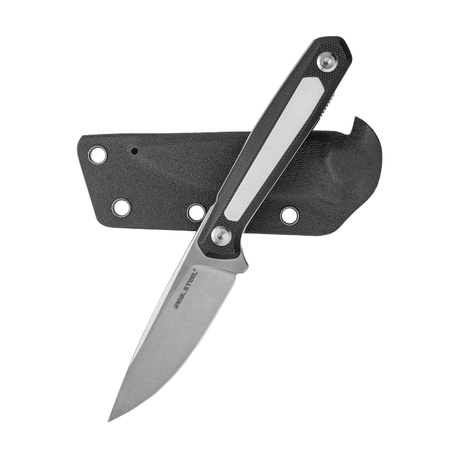 Real Steel Dex Fixed Blade Knife, 3.15″ K110 Flat-Ground Drop Point Blade, Black/White G10 Handle (changeable handle and inlays), Kydex Sheath 3501BW 89.00 Real Steel Knives www.realsteelknives.com
