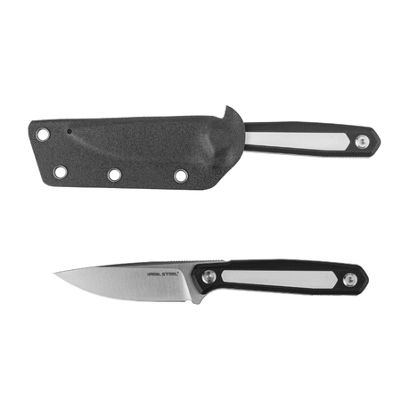 Real Steel Dex Fixed Blade Knife, 3.15″ K110 Flat-Ground Drop Point Blade, Black/White G10 Handle (changeable handle and inlays), Kydex Sheath 3501BW 89.00 Real Steel Knives www.realsteelknives.com