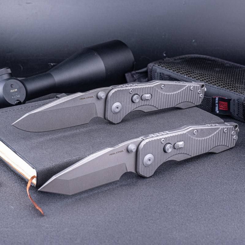 Real Steel Evolution Frame Lock & Button Unlocking Heavy Duty Tactical Knife, 3.78" S35VN Drop Point Blade, Titanium Handle 9911 255.00 Real Steel Knives www.realsteelknives.com