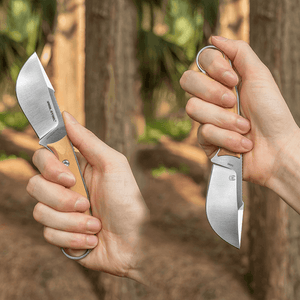 Real Steel Furrier Fixed Knife- 2.99" Bohler N690 Skinner Blade, Olive Wood Handle with Finger Ring 3611W 66.00 Real Steel Knives www.realsteelknives.com