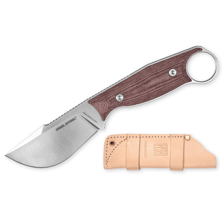 Real Steel Furrier Fixed Knife- 2.99" Bohler N690 Skinner Blade, Red Micarta Handle with Finger Ring 3611RM 63.00 Real Steel Knives www.realsteelknives.com