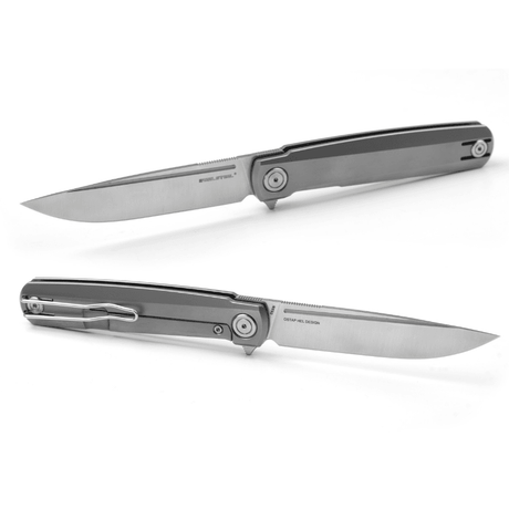 Real Steel G-Frame Frame Lock Flipper Knife -3.39" Bohler N690 Satin Blade, Titanium Handle 7874 99.00 Real Steel Knives www.realsteelknives.com