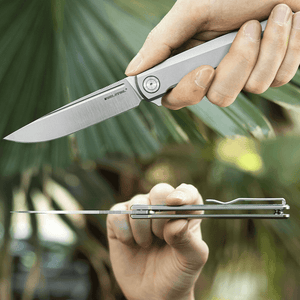 Real Steel G-Frame Frame Lock Flipper Knife -3.39" Bohler N690 Satin Blade, Titanium Handle 7874 99.00 Real Steel Knives www.realsteelknives.com