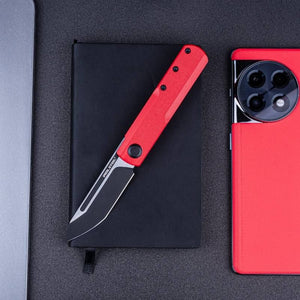 Real Steel G-Tanto EDC Double Detent Ball Lock Folding Knife-2.64" Nitro-V Black Two-Tone Finish Blade, Red G10 7801RB 58.50 Real Steel Knives www.realsteelknives.com