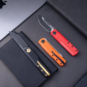 Real Steel G-Tanto EDC Double Detent Ball Lock Folding Knife-2.64" Nitro-V Black Two-Tone Finish Blade, Red G10 7801RB 58.50 Real Steel Knives www.realsteelknives.com