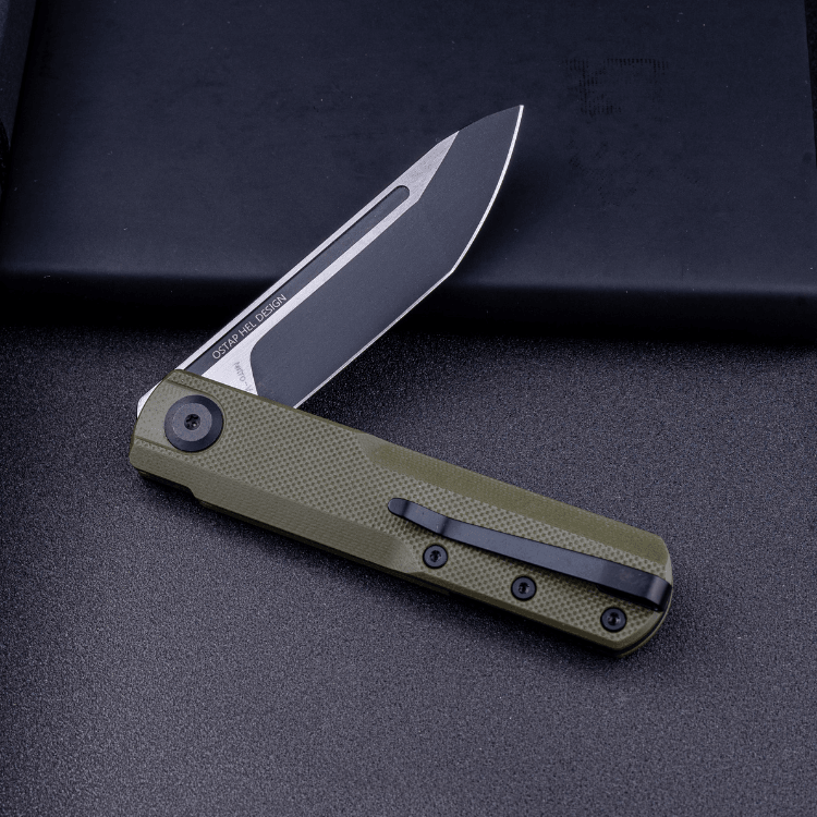 Real Steel G-Tanto EDC Double Detent Ball Lock Folding Knife-2.64" Nitro-V Black Two-Tone Finish Tanto Blade and OD Green G10 7801GT 58.50 Real Steel Knives www.realsteelknives.com