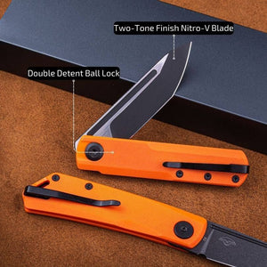 Real Steel G-Tanto EDC Double Detent Ball Lock Folding Knife-2.64" Nitro-V Black Two-Tone Finish Tanto Blade and Orange G10 7801OB 58.50 Real Steel Knives www.realsteelknives.com