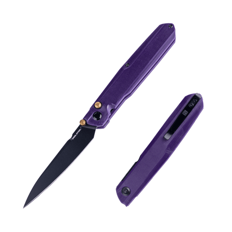 Real Steel G5 Metamorph Button Lock Folding Knife - 3.62" Alleima 14C28N Black Plain Blade, Purple G10 Handle 7832P 63.00 Real Steel Knives www.realsteelknives.com