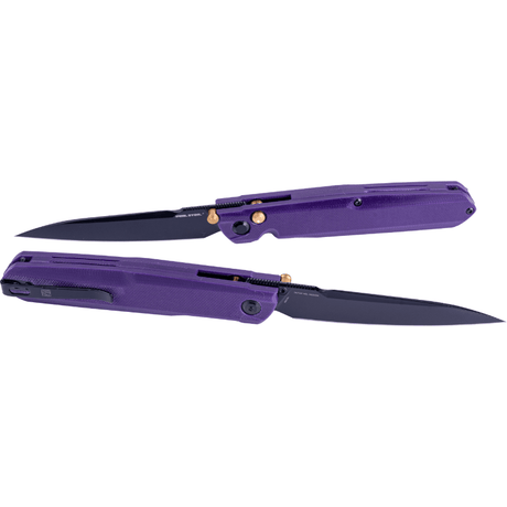 Real Steel G5 Metamorph Button Lock Folding Knife - 3.62" Alleima 14C28N Black Plain Blade, Purple G10 Handle 7832P 63.00 Real Steel Knives www.realsteelknives.com