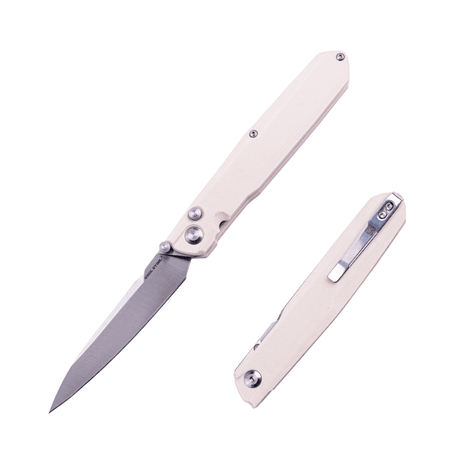 Real Steel G5 Metamorph Button Lock Folding Knife - 3.62" Alleima 14C28N Plain Blade & Ivory G10 Handle 7831I 63.00 Real Steel Knives www.realsteelknives.com