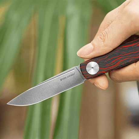 Real Steel Gslip Compact EDC Slip Joint Folding Knife-3.07" VG-10 Blade, Ocean Red Damascus G10 Handle 7865OR 49.00 Real Steel Knives www.realsteelknives.com