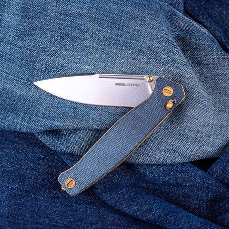 Real Steel Huginn EDC Knife: VG-10 Tactical Folding Blade with Denim Micarta Handle 7651DM 89.00 Real Steel Knives www.realsteelknives.com