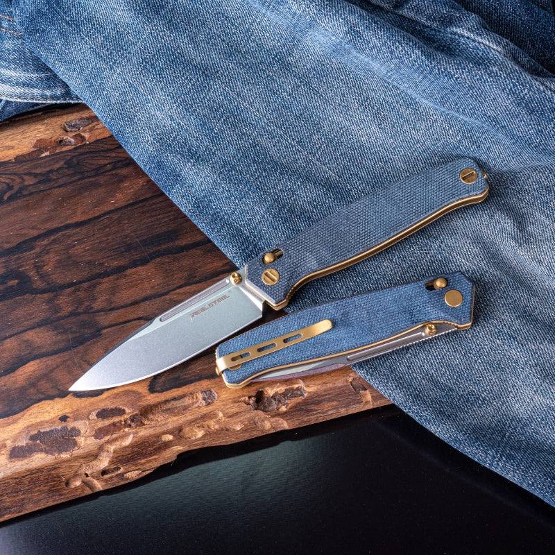 WMK Exclusive Real Steel Huginn Folding Knife Brown Linen