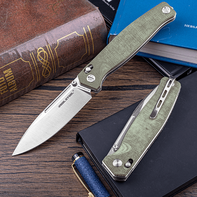 Real Steel Huginn Tactical Crossbar Lock Folding Knife - 3.66" VG-10 Blade with Green Micarta Handle knife Real Steel Knives huginn, spo-default, spo-disabled, spo-notify-me-disabled Real Steel Knives www.realsteelknives.com