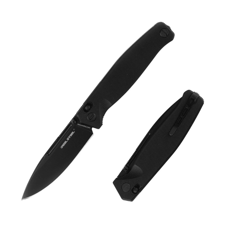 Real Steel Huginn Tactical Crossbar Lock Folding Knife -Black 3.66" VG-10 Blade and Milled Black G10 Handle 7652B 89.00 Real Steel Knives www.realsteelknives.com