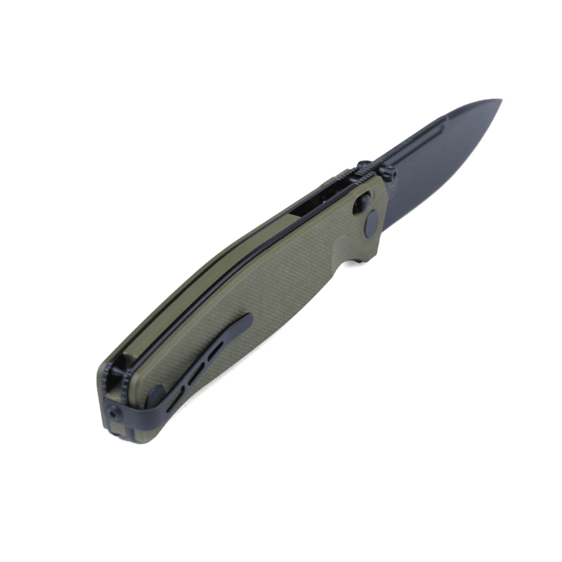 Real Steel Huginn Tactical Crossbar Lock Folding Knife -Black 3.66" VG-10 Blade and OD Green G10 Handle 7652GB 89.00 Real Steel Knives www.realsteelknives.com