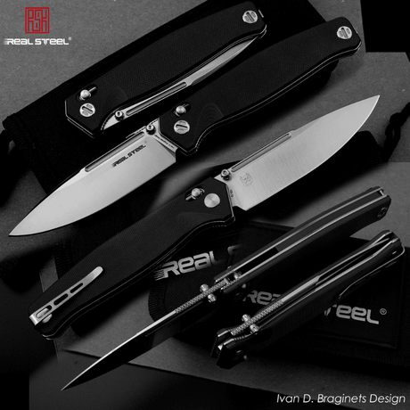 Real Steel Huginn Tactical Crossbar Lock Folding Knife -Black 3.66" VG-10 Blade, Milled Black G10 Handle 7651 89.00 Real Steel Knives www.realsteelknives.com