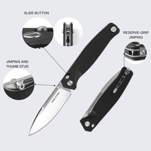 Real Steel Huginn Tactical Crossbar Lock Folding Knife -Black 3.66" VG-10 Blade, Milled Black G10 Handle 7651 89.00 Real Steel Knives www.realsteelknives.com