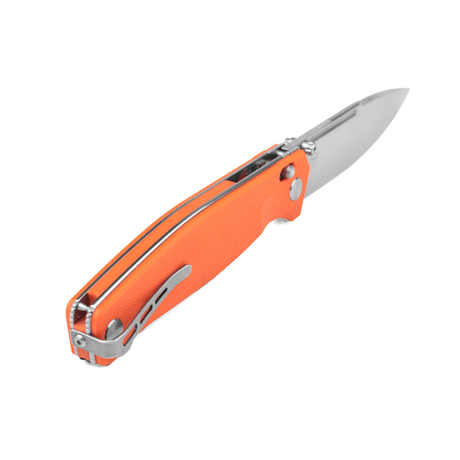 Real Steel Huginn Tactical Crossbar Lock Folding Knife -Black 3.66" VG-10 Blade, Milled Orange G10 Handle 7651OS 89.00 Real Steel Knives www.realsteelknives.com