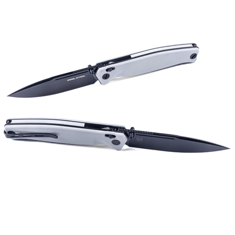 Real Steel Huginn Tactical Crossbar Lock Folding Knife -Black 3.66" VG-10 Blade, Milled White G10 Handle 7652WB 89.00 Real Steel Knives www.realsteelknives.com