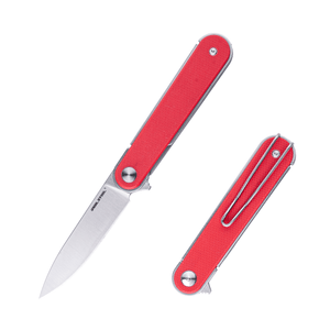 Real Steel IRIS Flipper Knife 2.95" 12C27 Satin Drop Point Blade, Red G10 Handle, Liner Lock 8061AR 39.50 Real Steel Knives www.realsteelknives.com